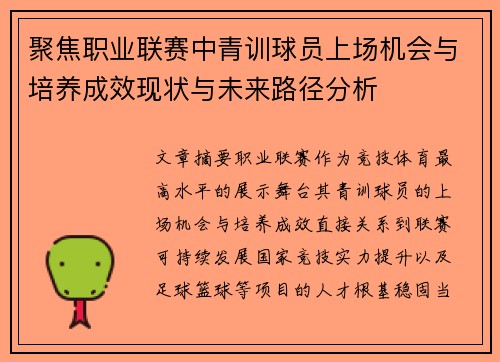 聚焦职业联赛中青训球员上场机会与培养成效现状与未来路径分析